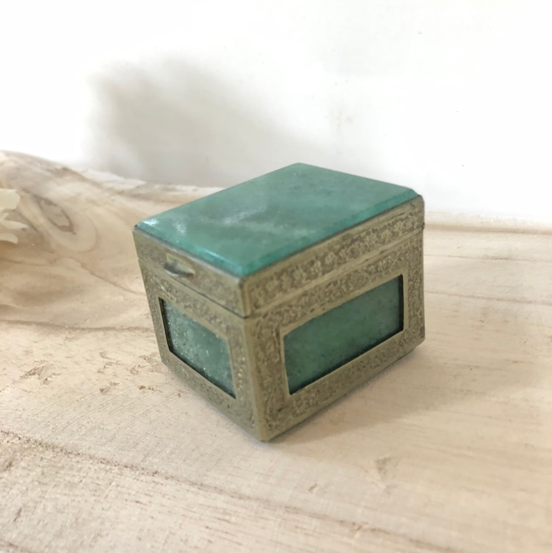 Jade and Sterling Silver Box with Miniature Seed Pod Elephants