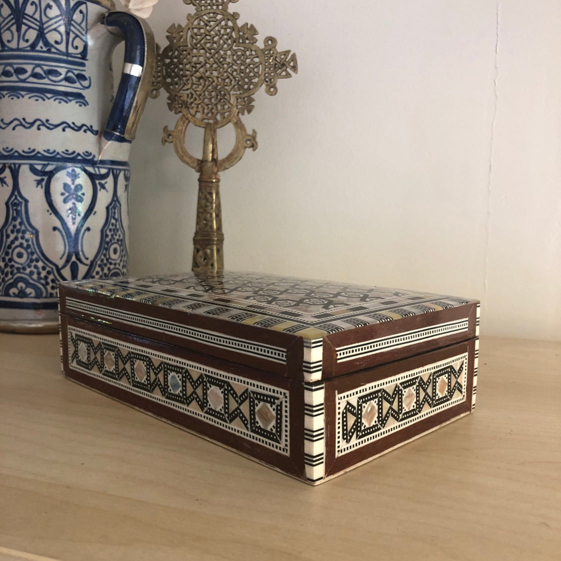 Mother of Pearl Inlay Bedside Cabinet in Grey - WS#1