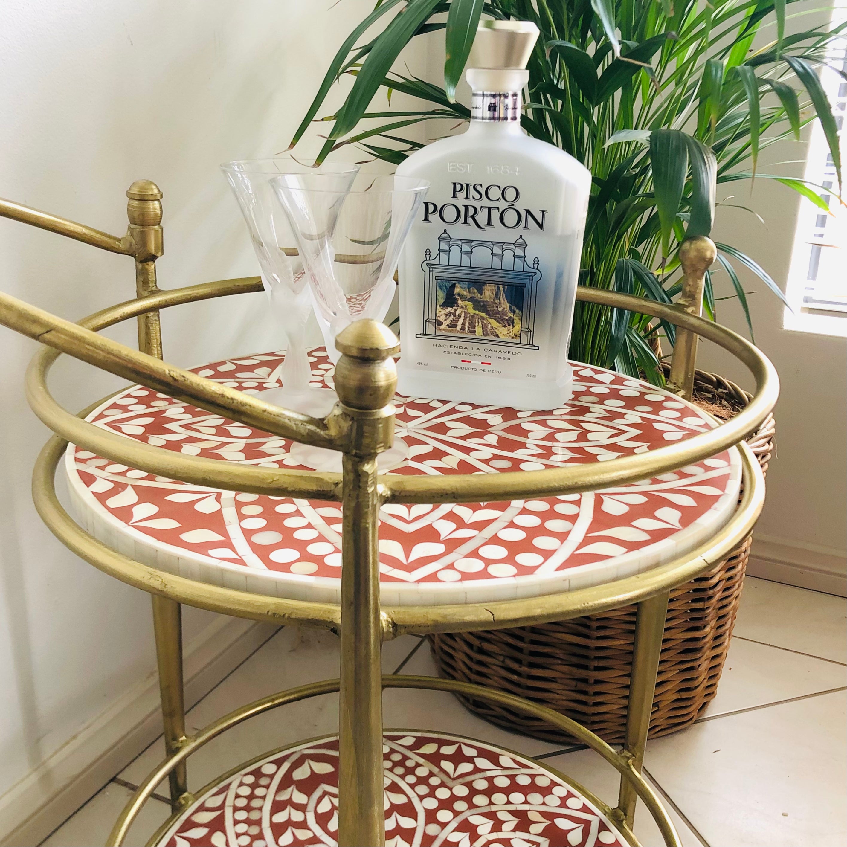 Raji Bone Inlay Drinks Trolley
