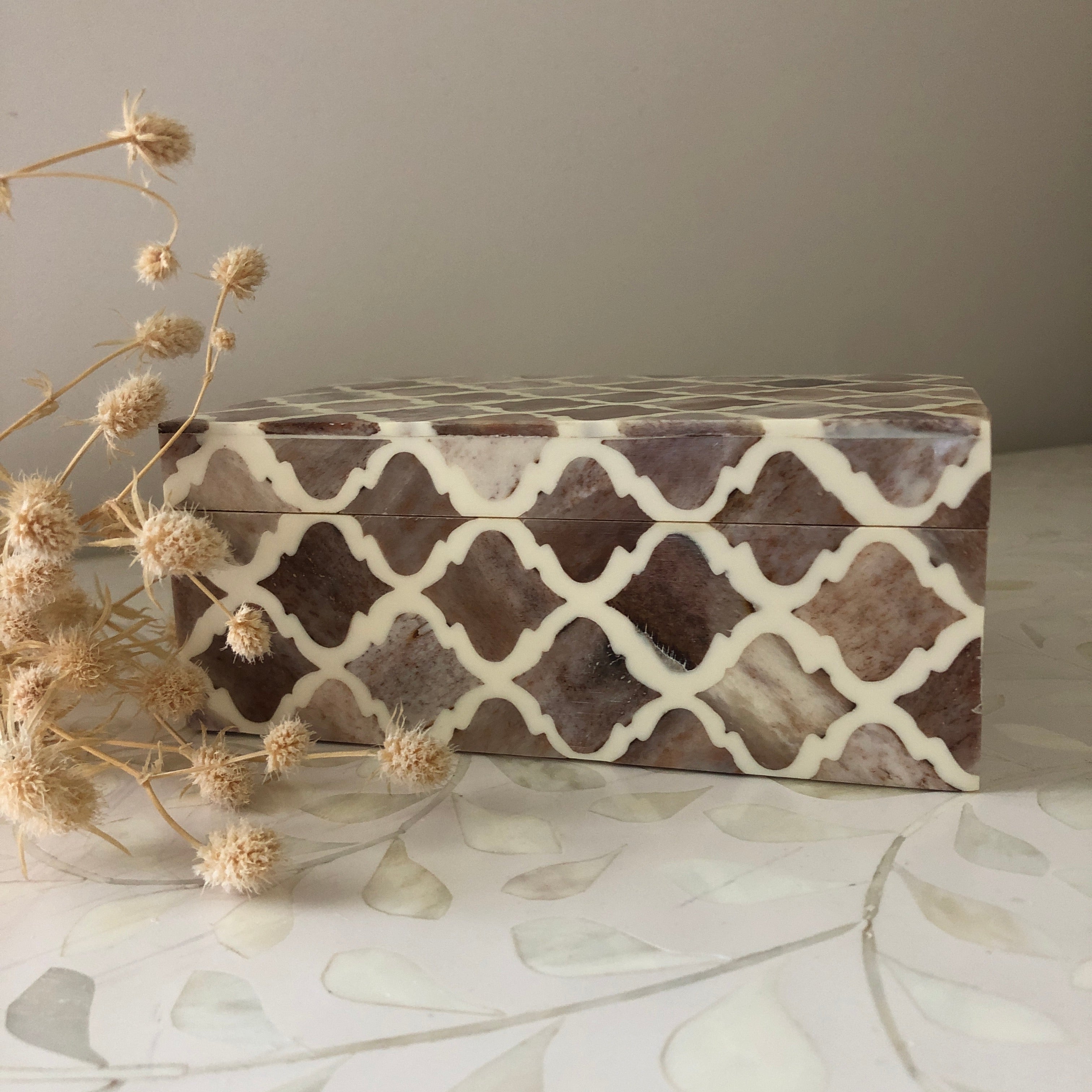 Bone Inlay Box in Mocha Marrakech Pattern