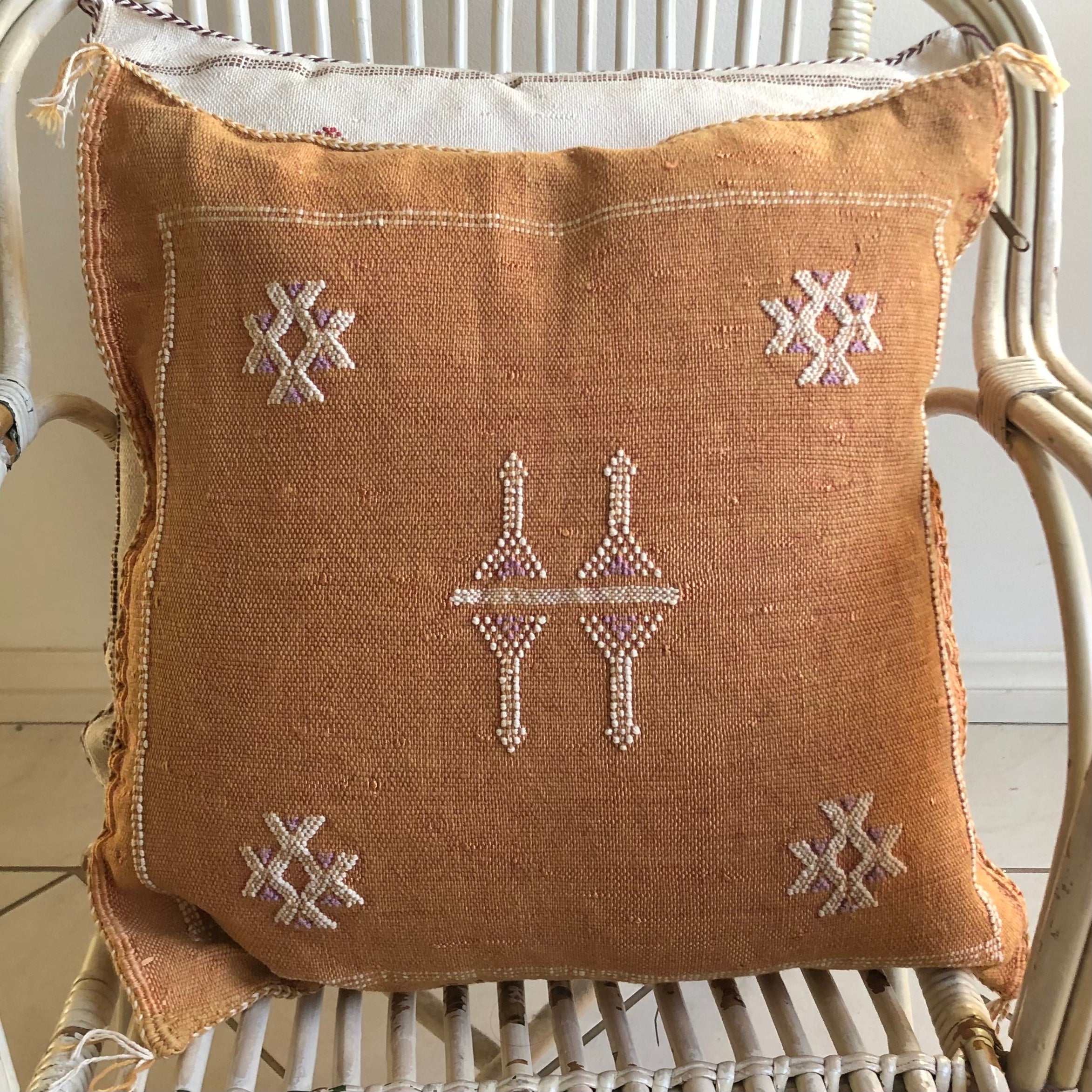 Genuine Moroccan Cactus Silk Pillow in Ochre