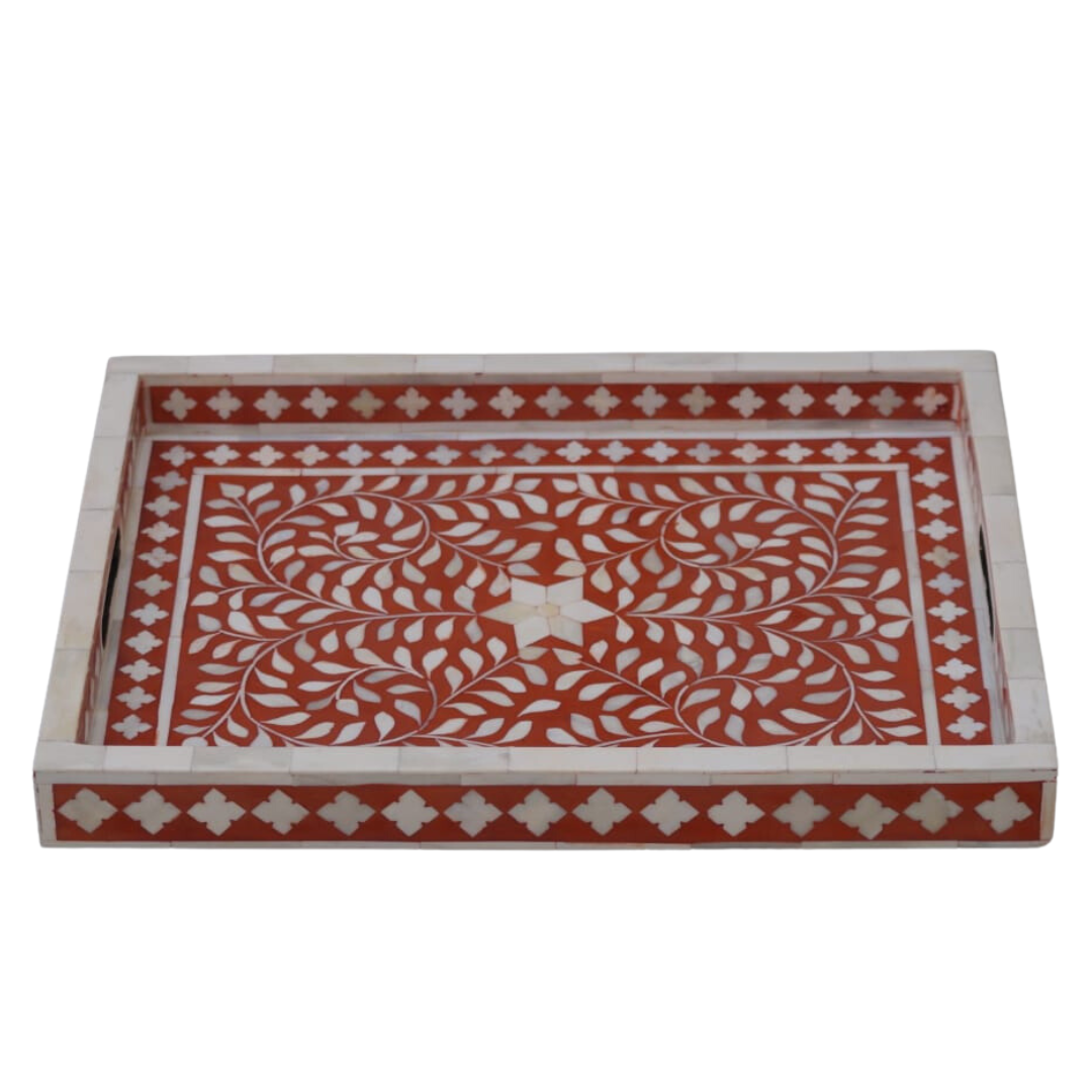 Bone Inlay Rectangular Tray in Ochre