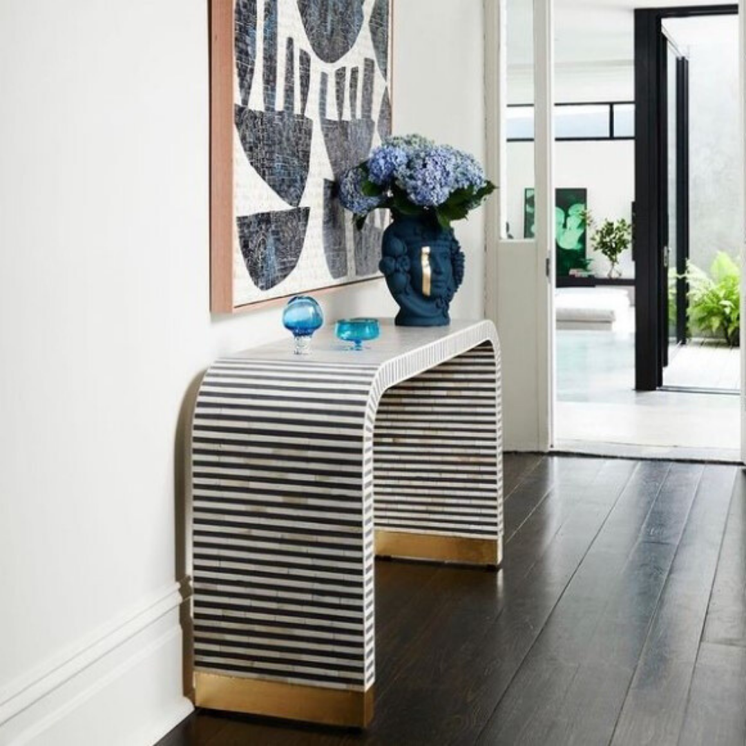 Bone Inlay Waterfall Console in Black
