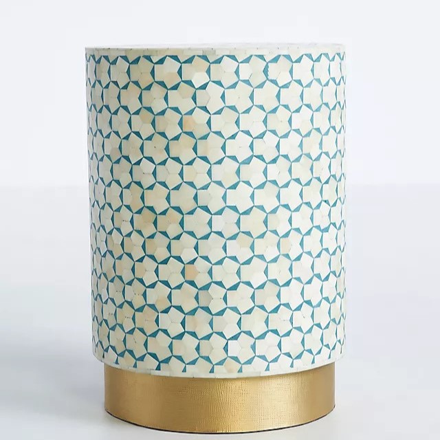 Bone Inlay Bedside Table with 2 Drawers in White