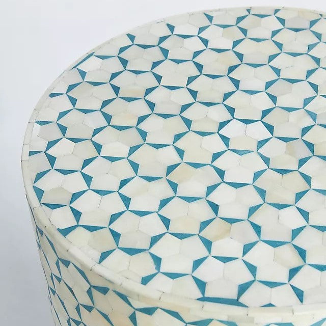 Bone Inlay Bedside Table with 2 Drawers in White