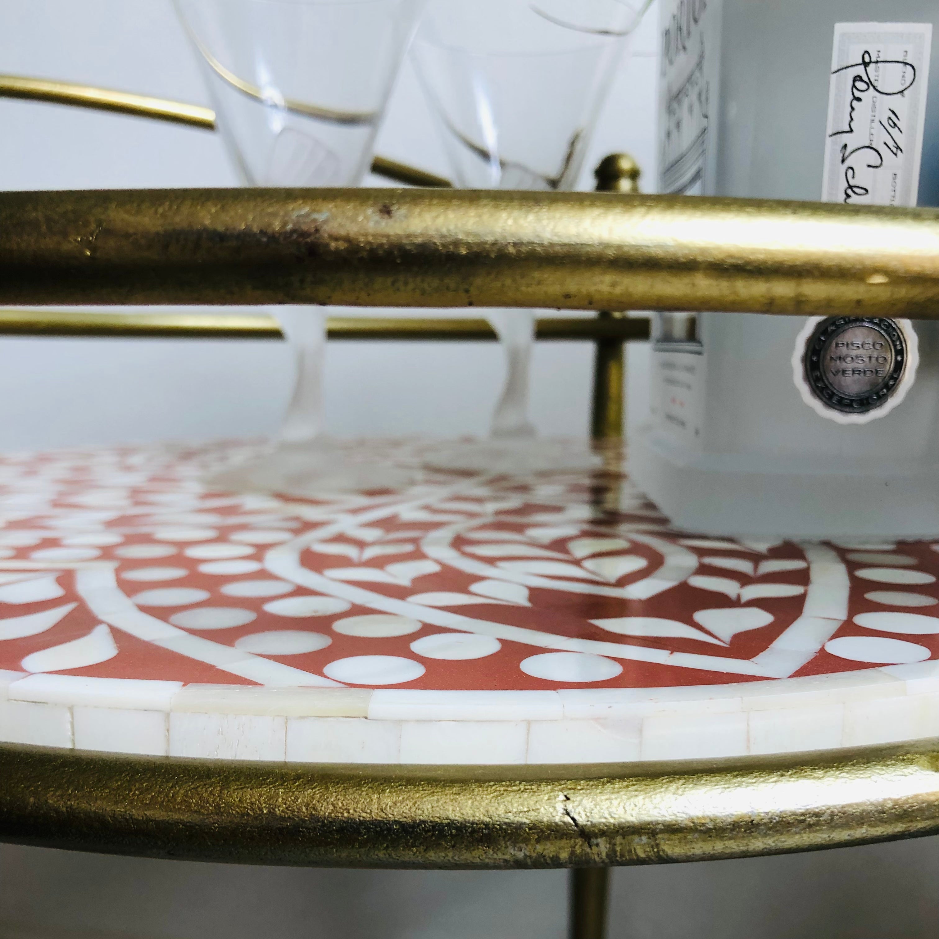 Raji Bone Inlay Drinks Trolley