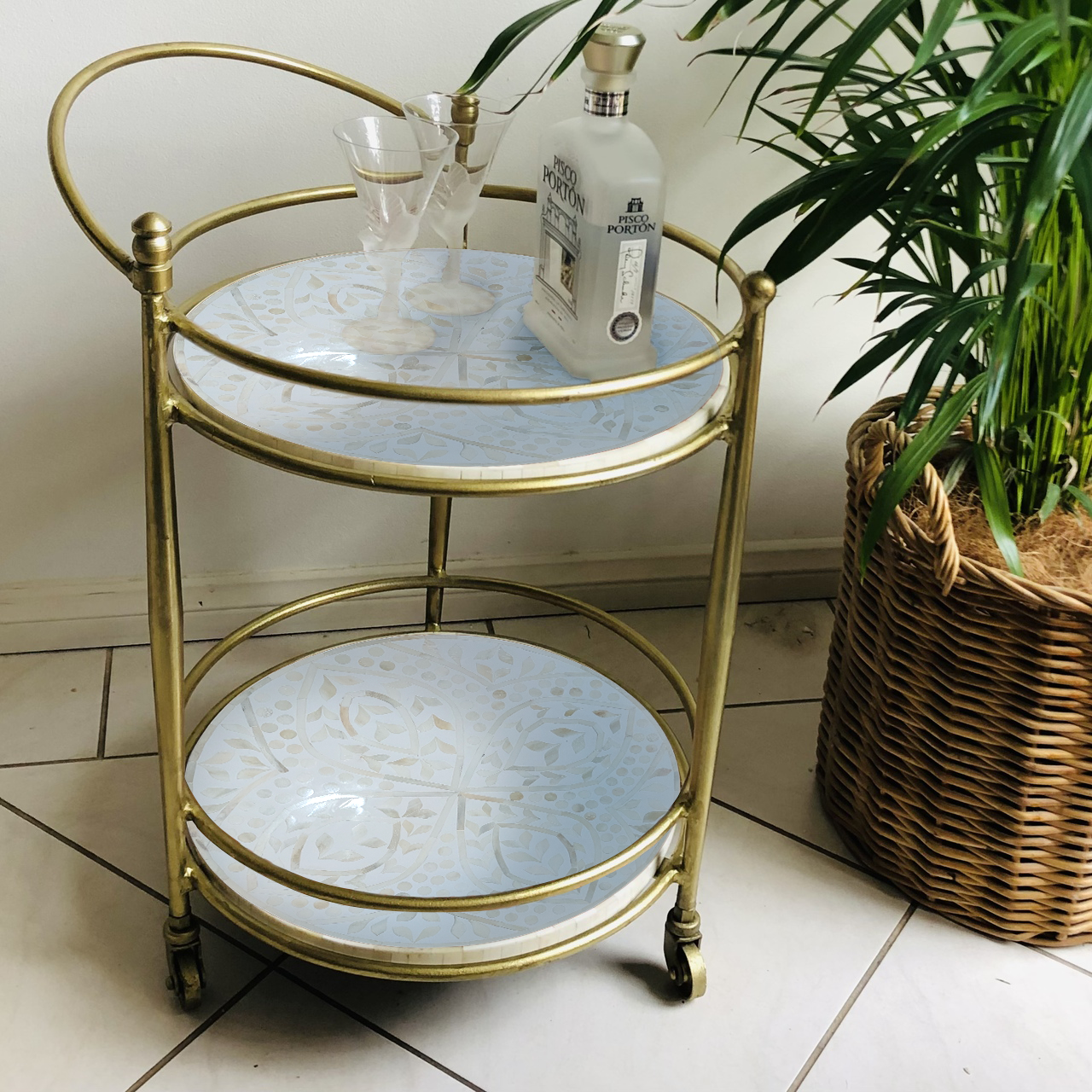Raji Drinks Trolley featuring  Bone Inlay Shelving