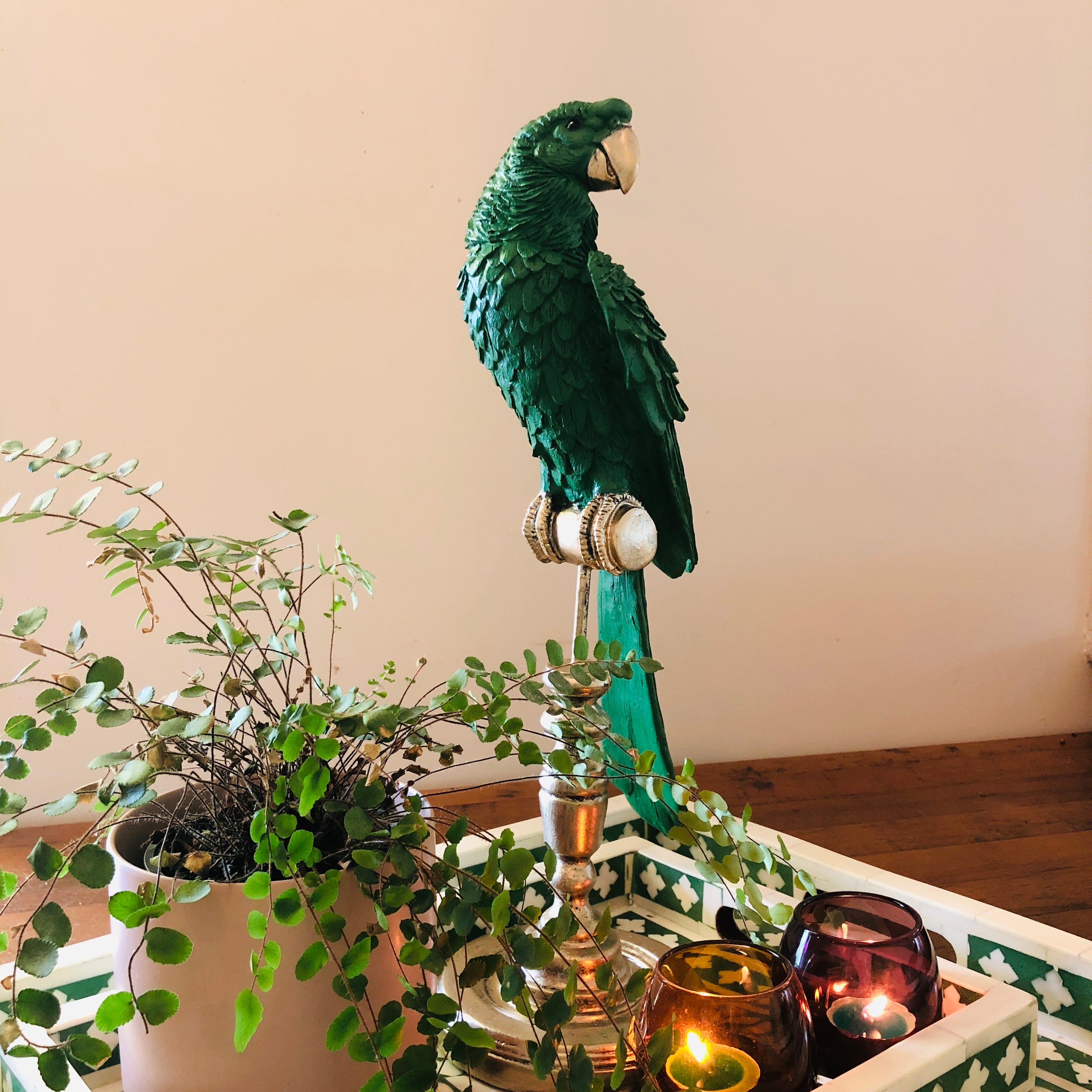 Parrot on Stand in Green