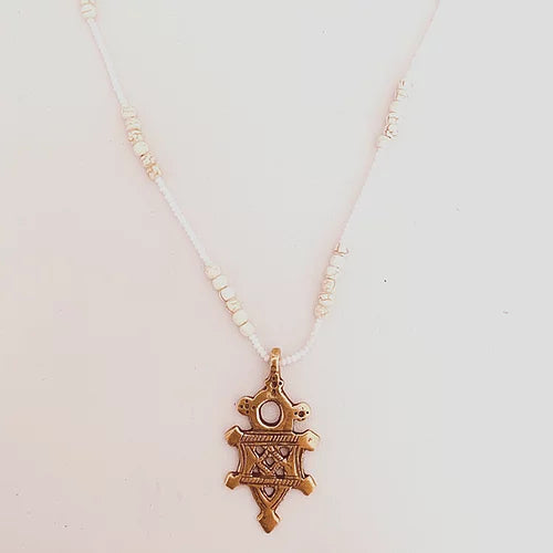 Ethiopian Cross Bead Necklace in Ivory