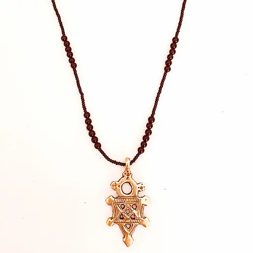 Ethiopian Cross Bead Necklace in Ebony