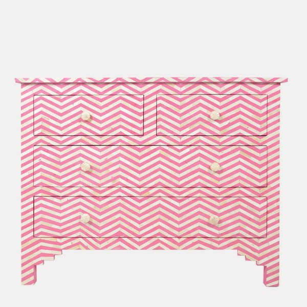 Bone Inlay 4 Drawer Chest in Fishscale Black