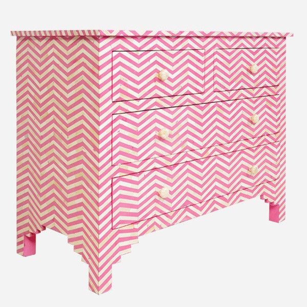 Bone Inlay 4 Drawer Chest in Fishscale Black