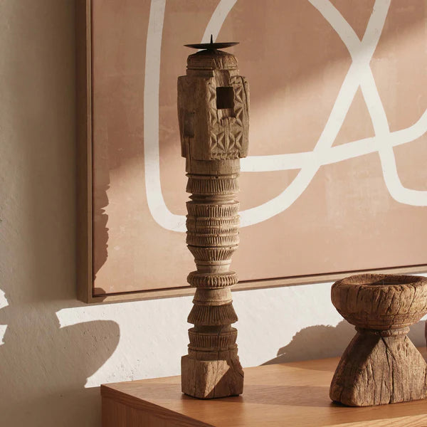 Bleached Timber Candle Holder