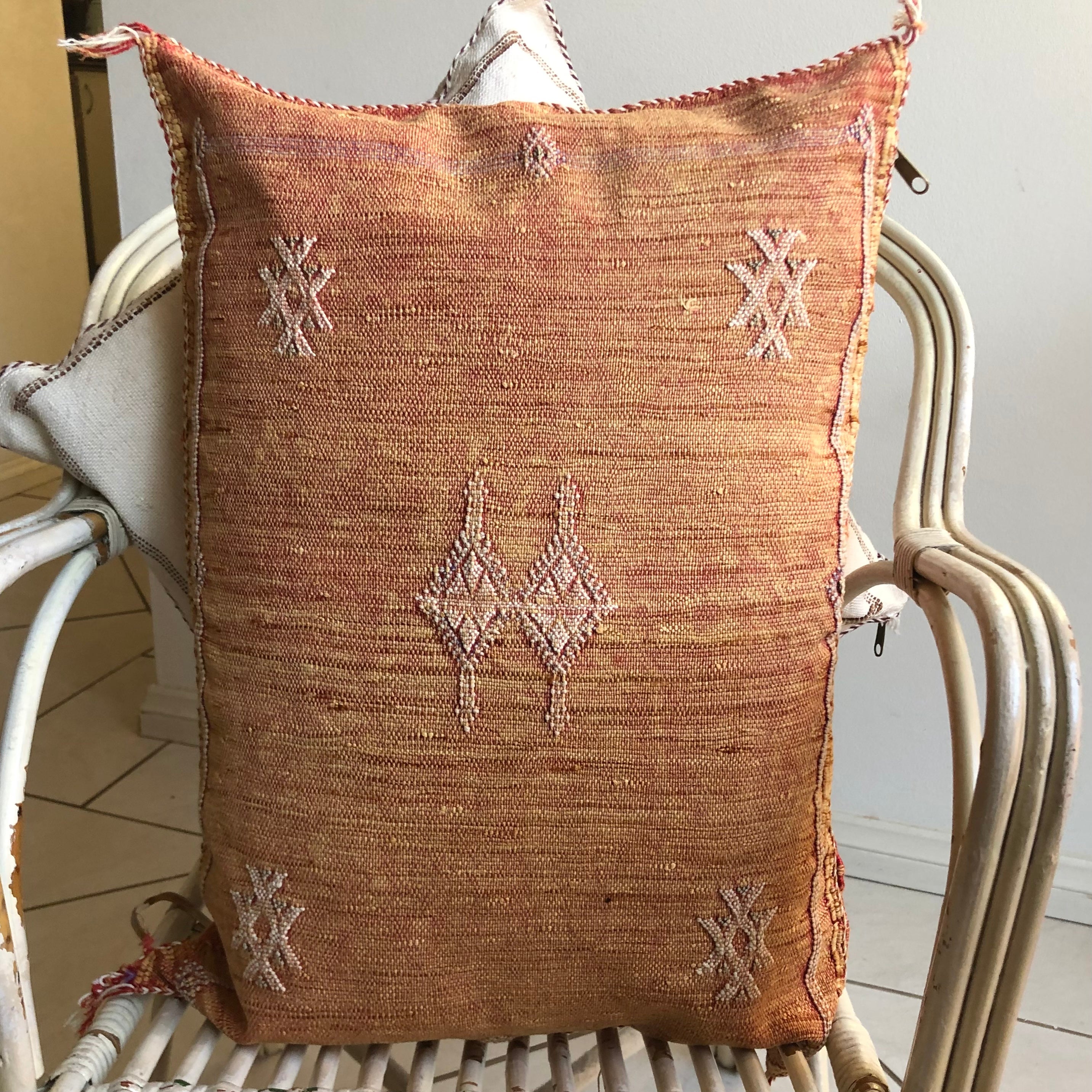 Genuine Moroccan Cactus Silk Rectangular Pillow in Ochre