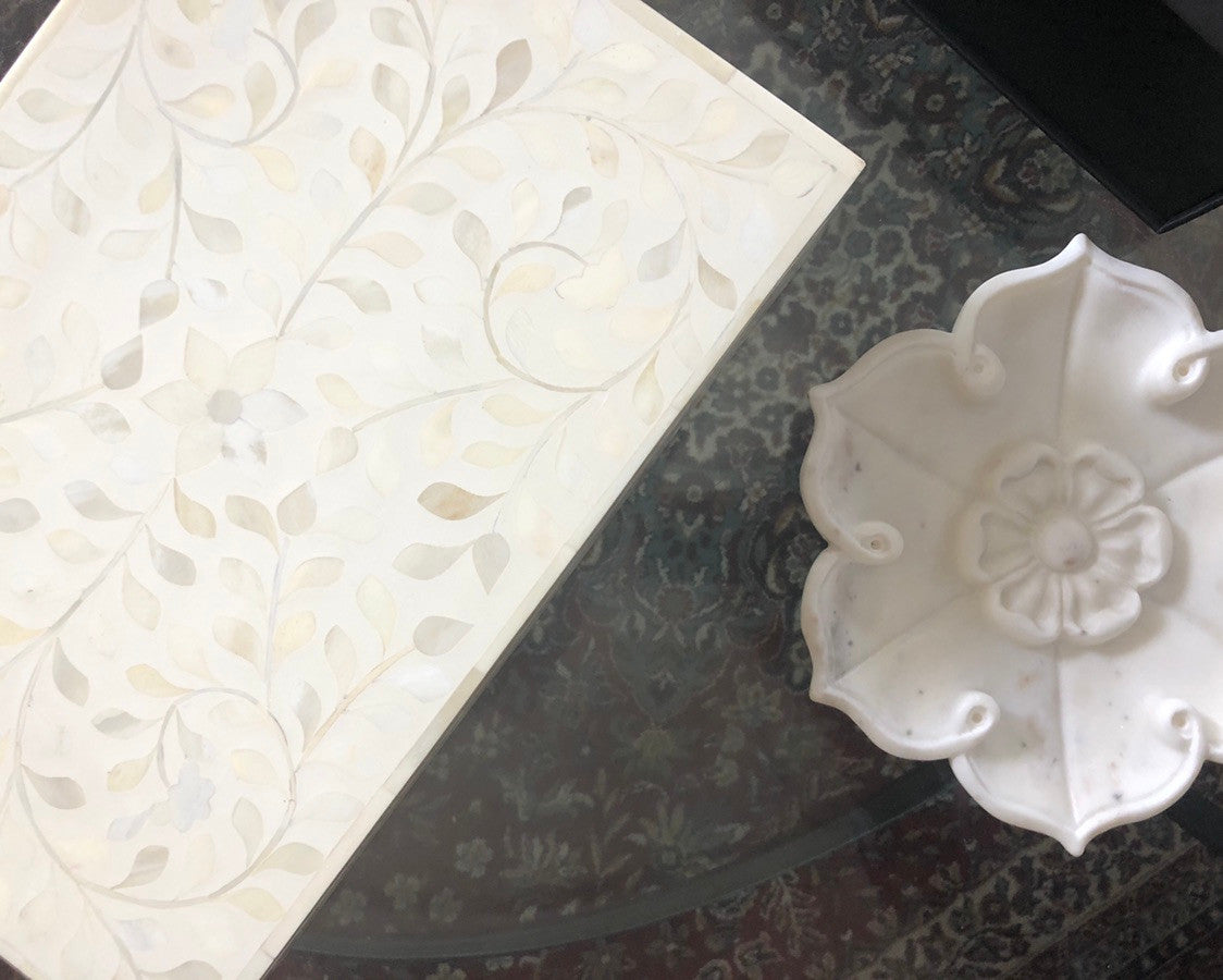Zohi Interiors Signature Collection : Bone Inlay Large Box in Floral/White