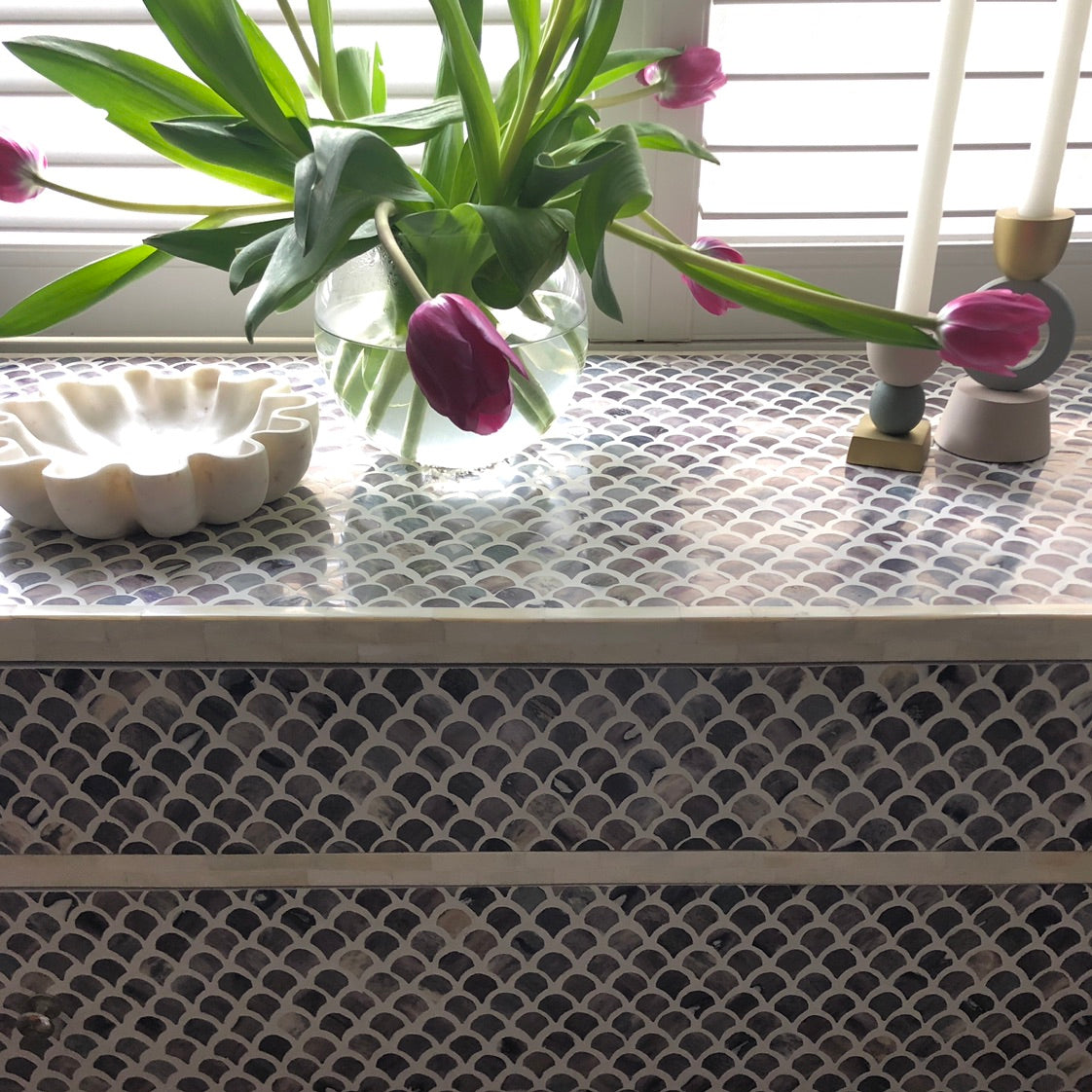 Bone Inlay 4 Drawer Chest in Fishscale Navy