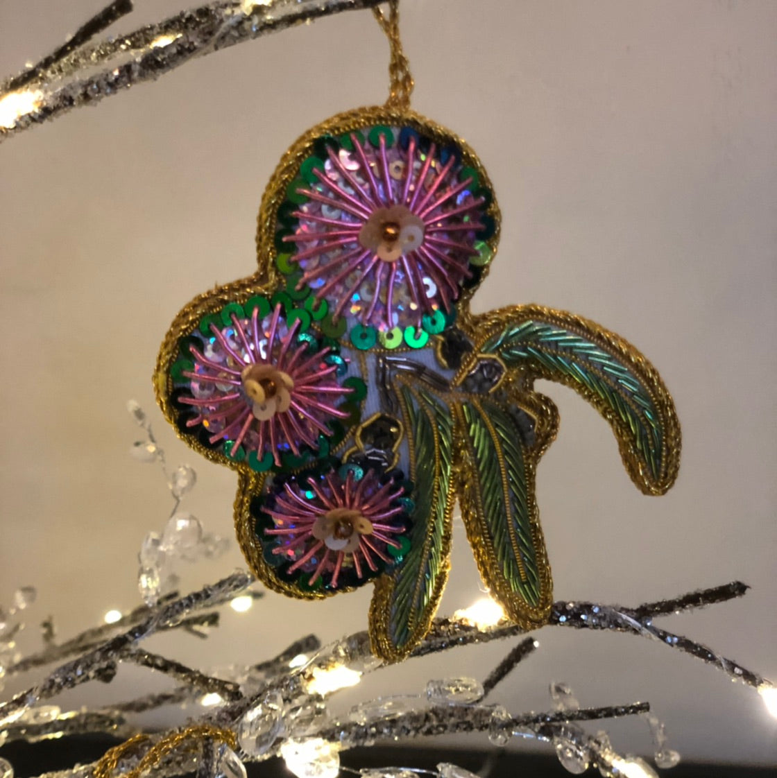 Gumnut Flower Sequin Hanging Tree Decoration