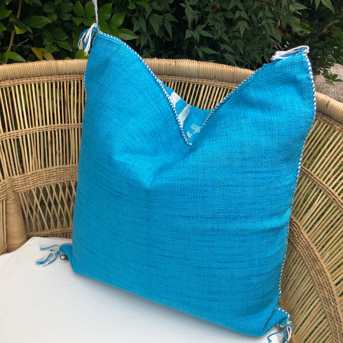 Genuine Moroccan Cactus Silk Pillow in Cerulean