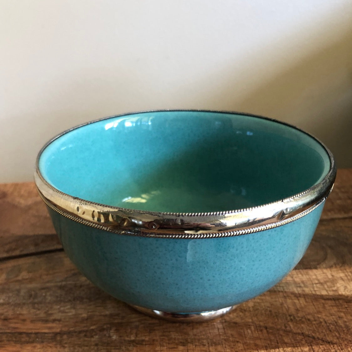 Fez Bowl with Silver Edging in Turquoise - Set of 2