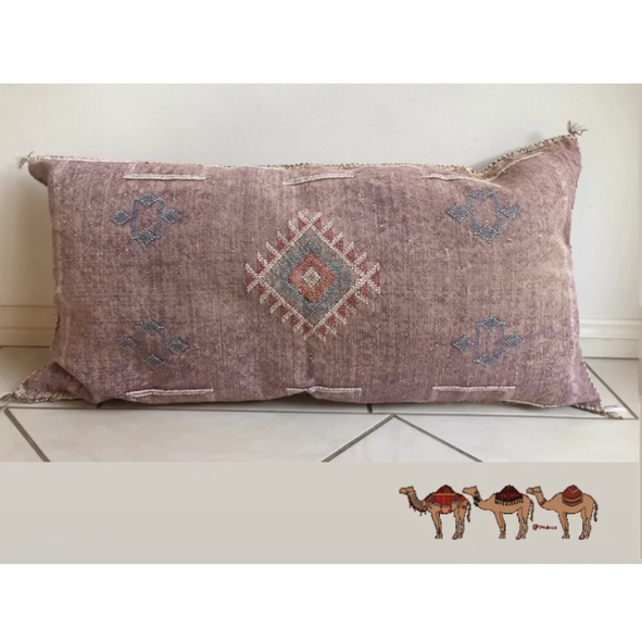 Genuine Moroccan Cactus Silk Lumbar Pillow in Aubergine