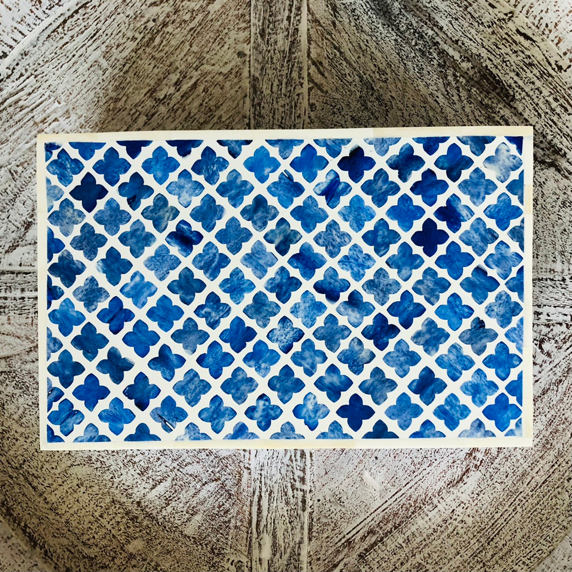 Zohi Interiors Signature Collection : Bone Inlay Box in Quatrefoil/Blue