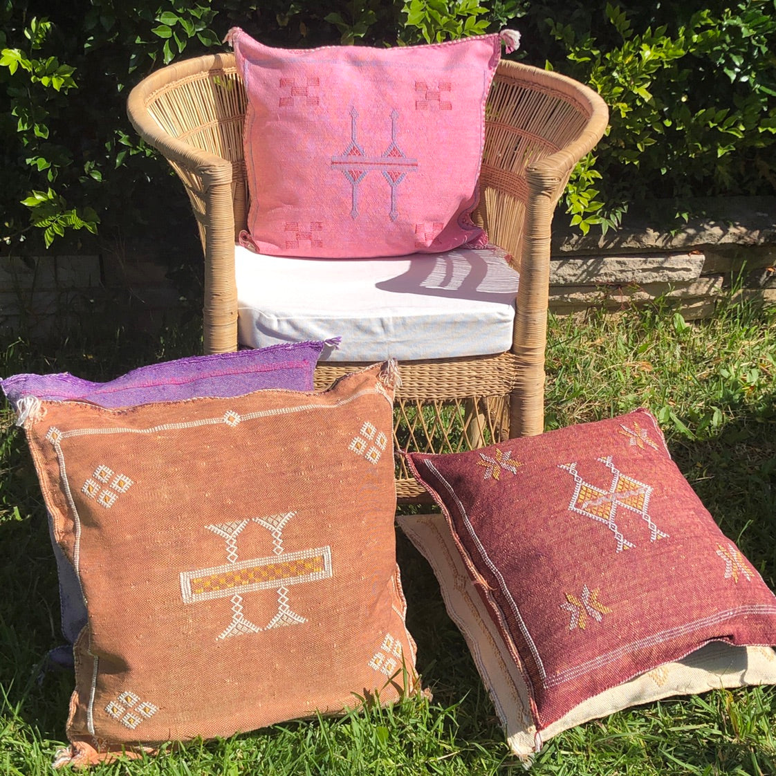 Genuine Moroccan Cactus Silk Cushion in Plum