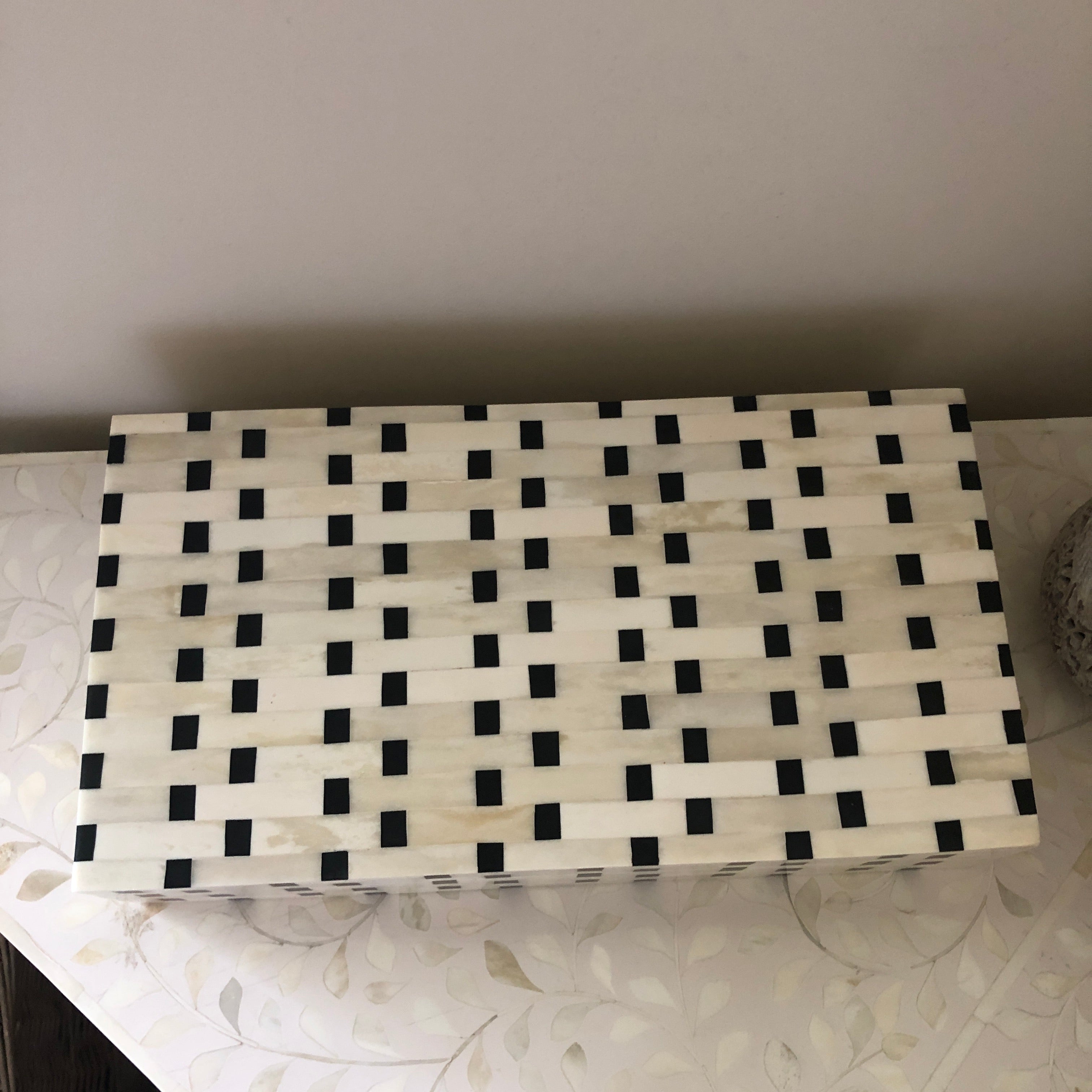 Bone Inlay Box in Black & White Checker