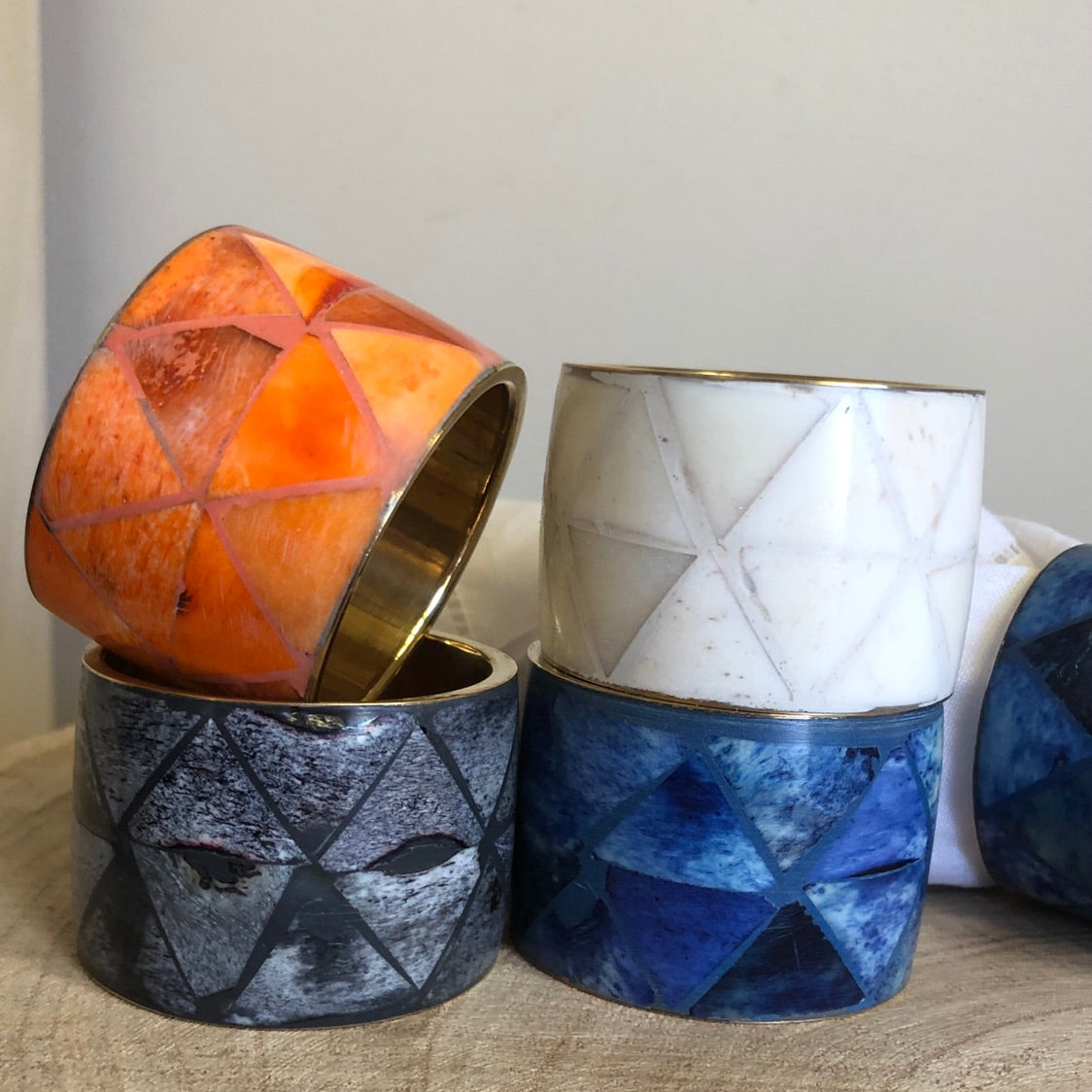 Bone Inlay Napkin Ring in Blue