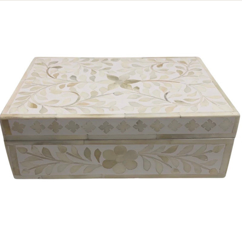 Zohi Interiors Signature Collection : Bone Inlay Large Box in Floral/White