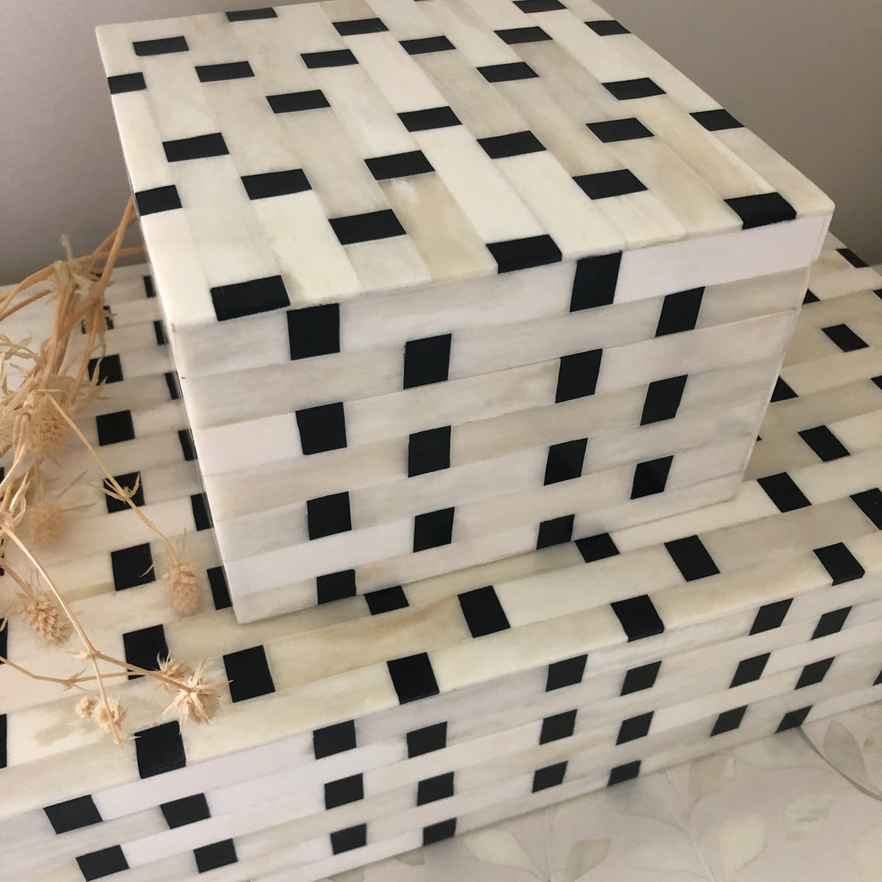 Bone Inlay Box in Black & White Checker