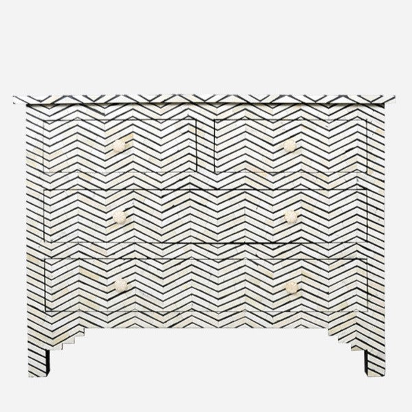 Bone Inlay 4 Drawer Chest in Chevron Coastal Blue