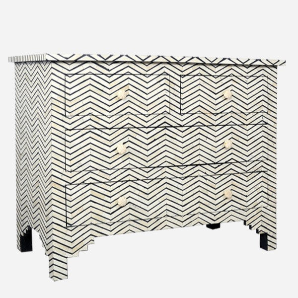 Bone Inlay 4 Drawer Chest in Chevron Coastal Blue