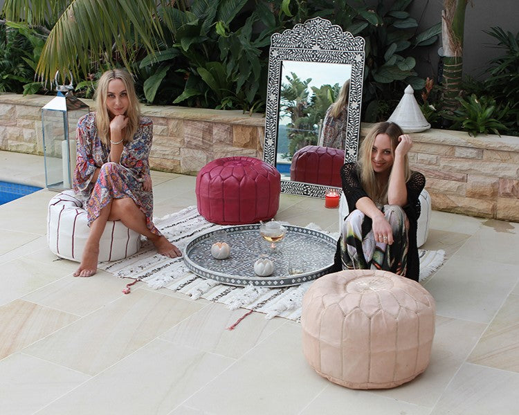 Moroccan Leather Pouffe in Fuchsia