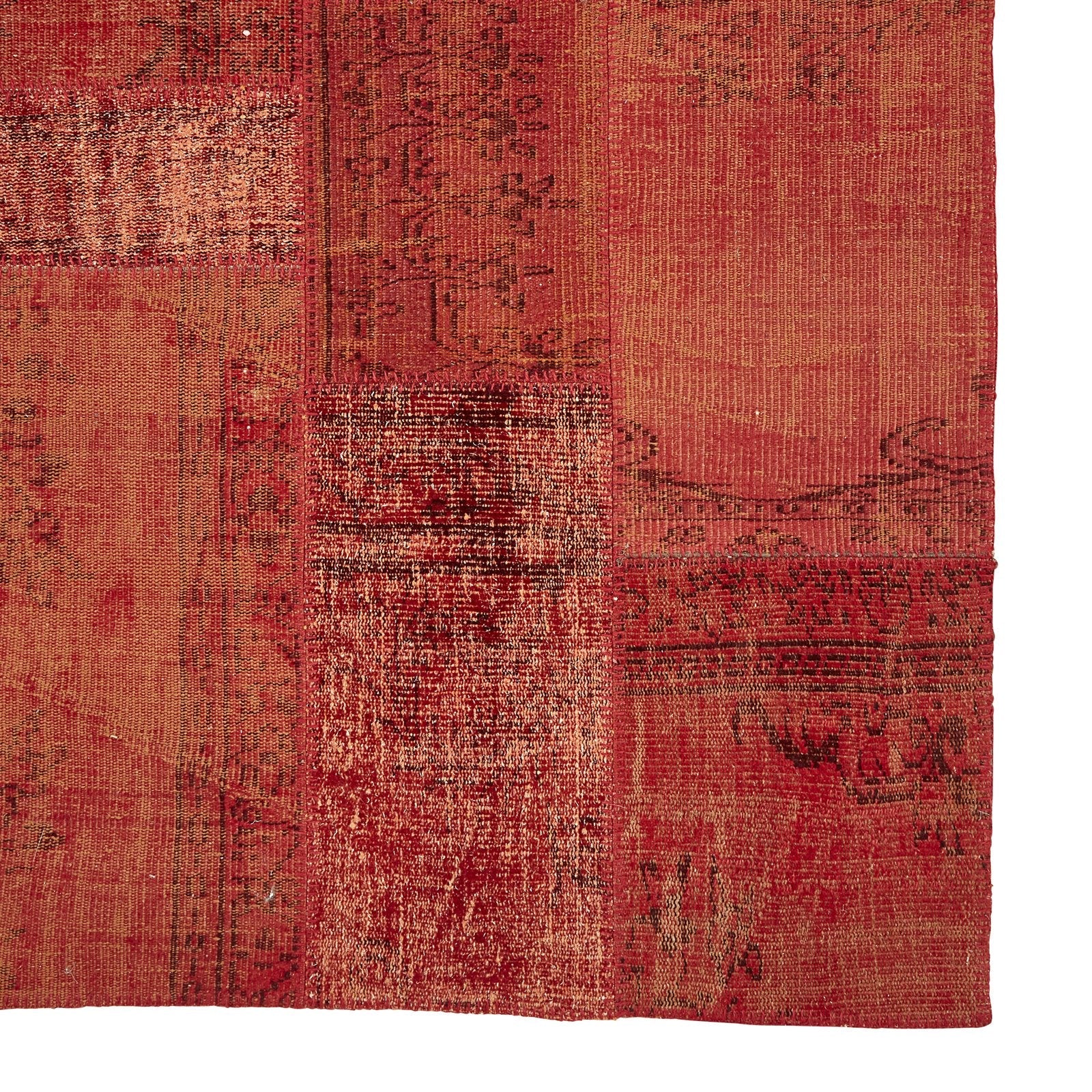 Turkish Patchwork Wool Rug in Vermillion
