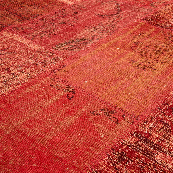 Turkish Patchwork Wool Rug in Vermillion