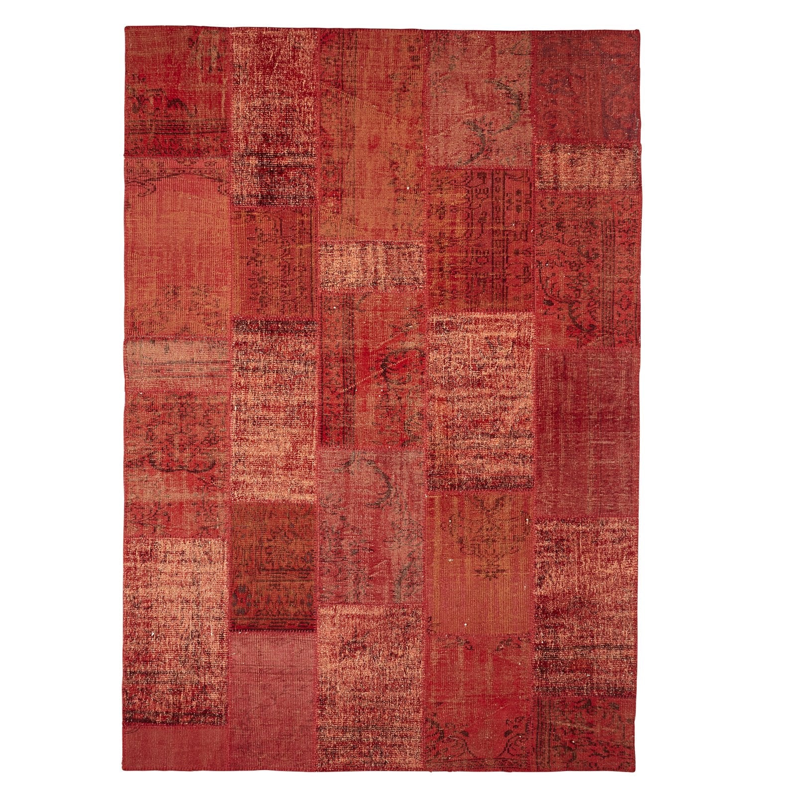 Turkish Patchwork Wool Rug in Vermillion