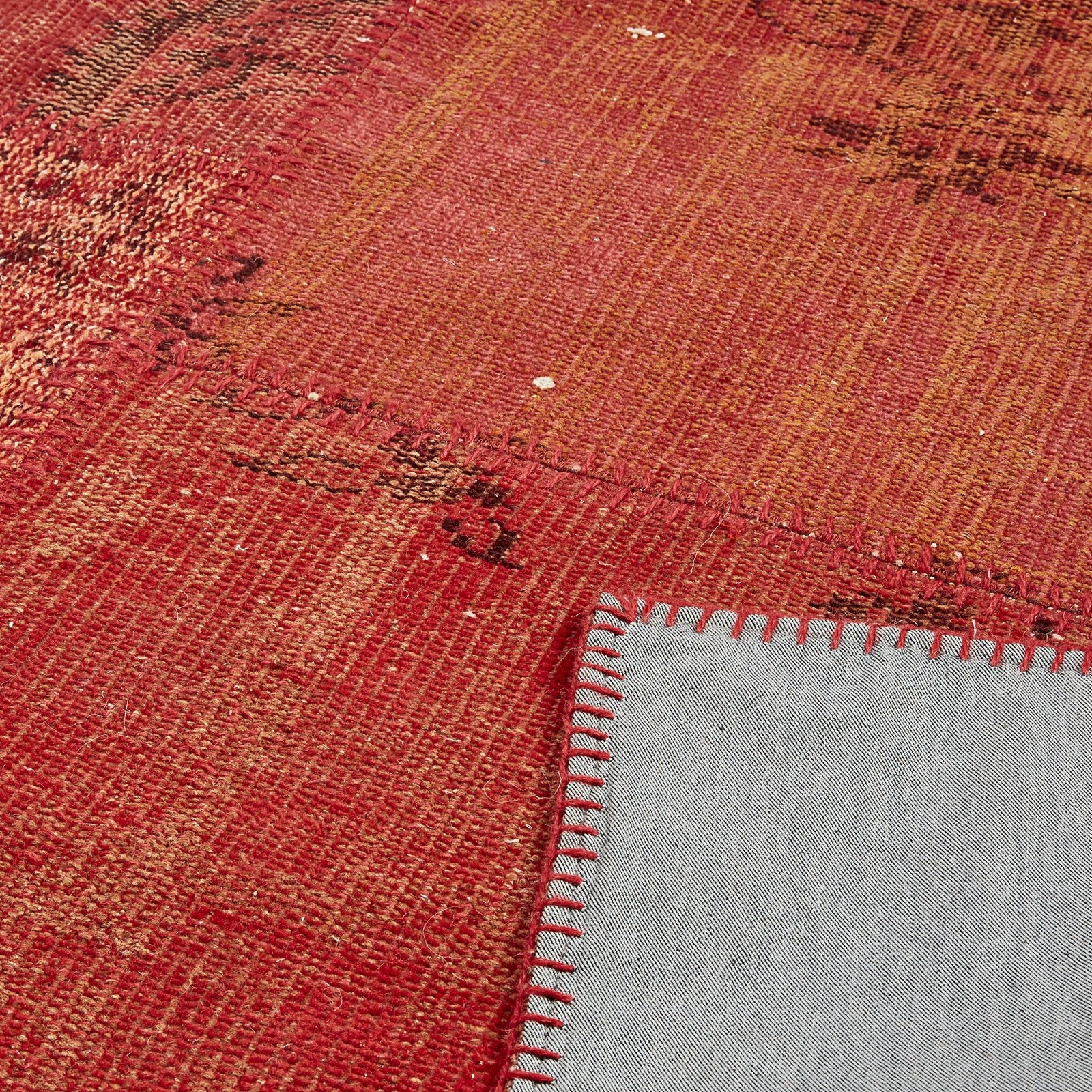 Turkish Patchwork Wool Rug in Vermillion