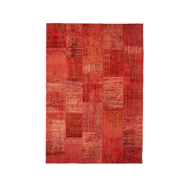 Turkish Patchwork Wool Rug in Vermillion