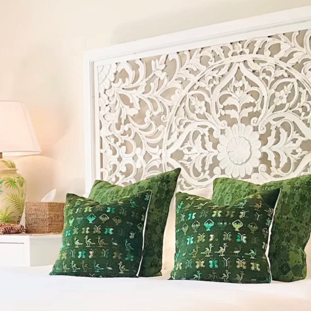 Carved Square Cutout Bedhead in White