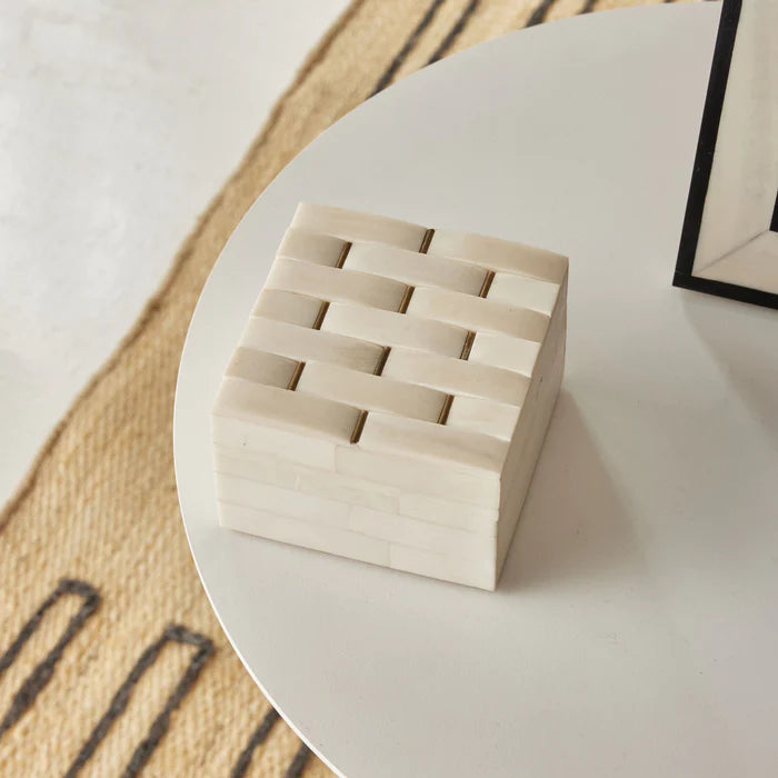 Suki Bone Box with Brass Detail in White