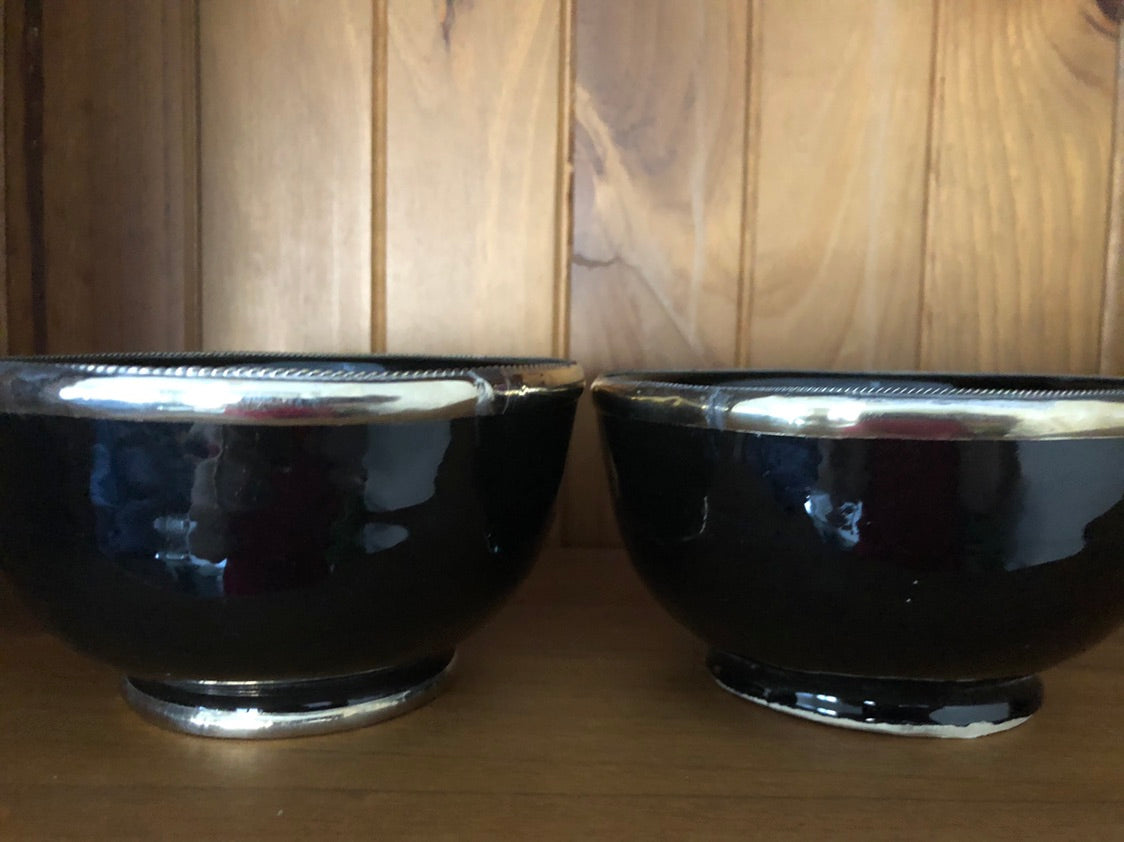Fez Bowl with Silver Edging in Black - Set of 2