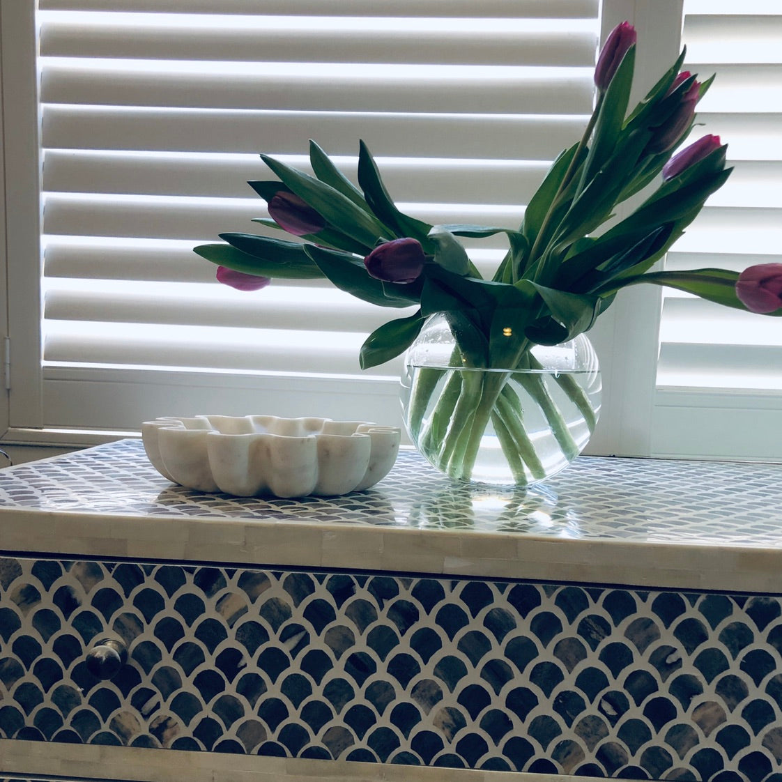 Bone Inlay 4 Drawer Chest in Fishscale Navy