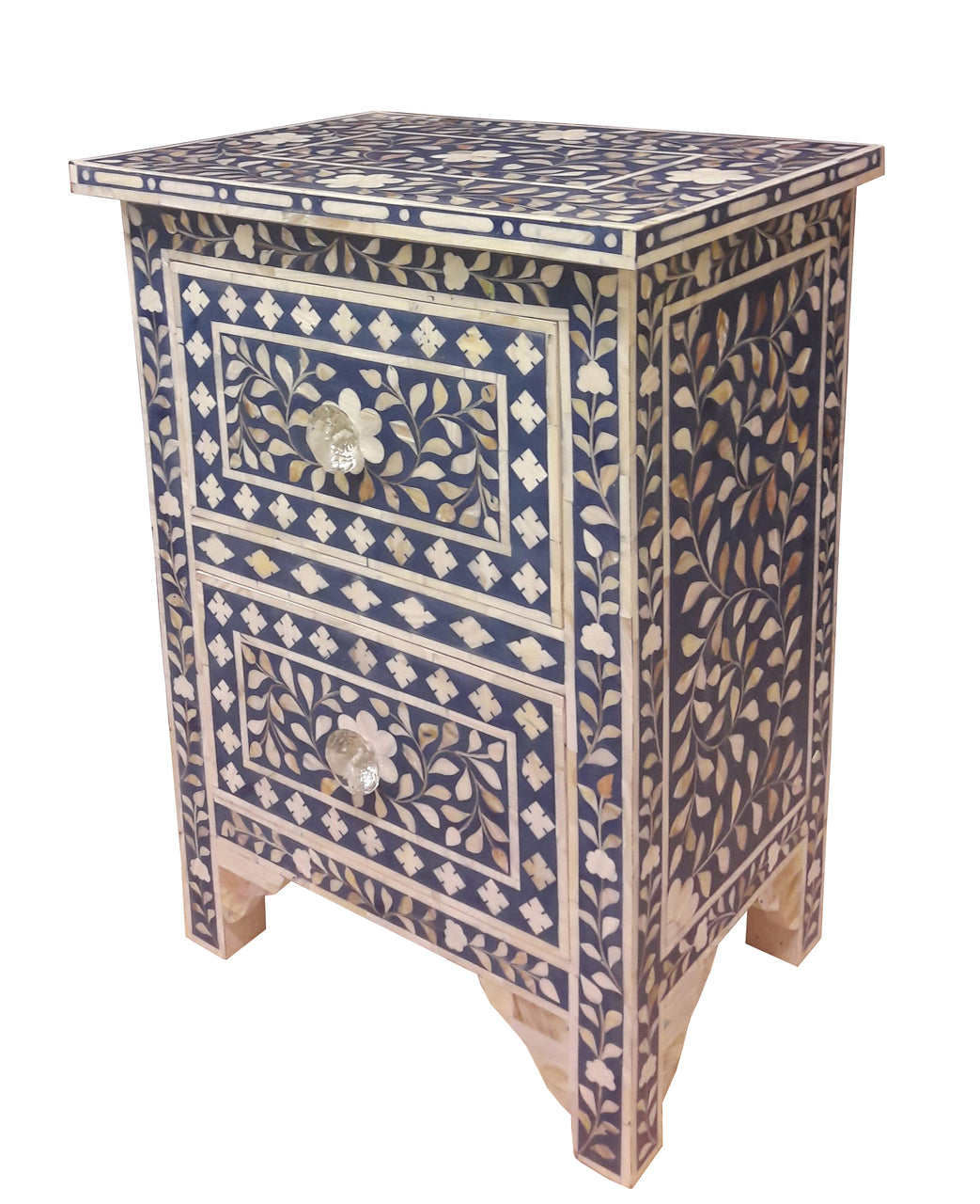 Mother of Pearl Inlay Bedside Chest (Small) in White