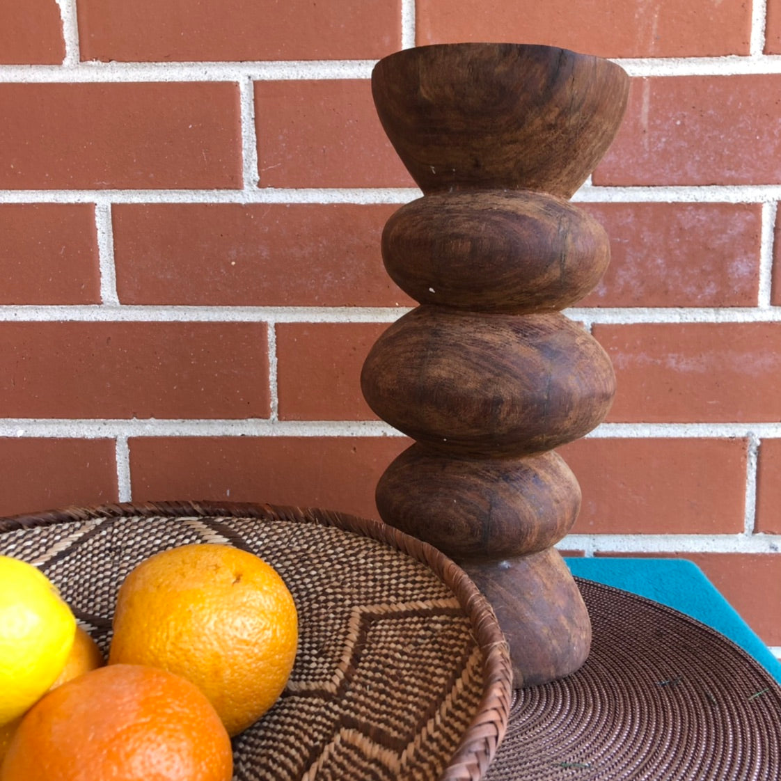 Carved Timber Candle Holder