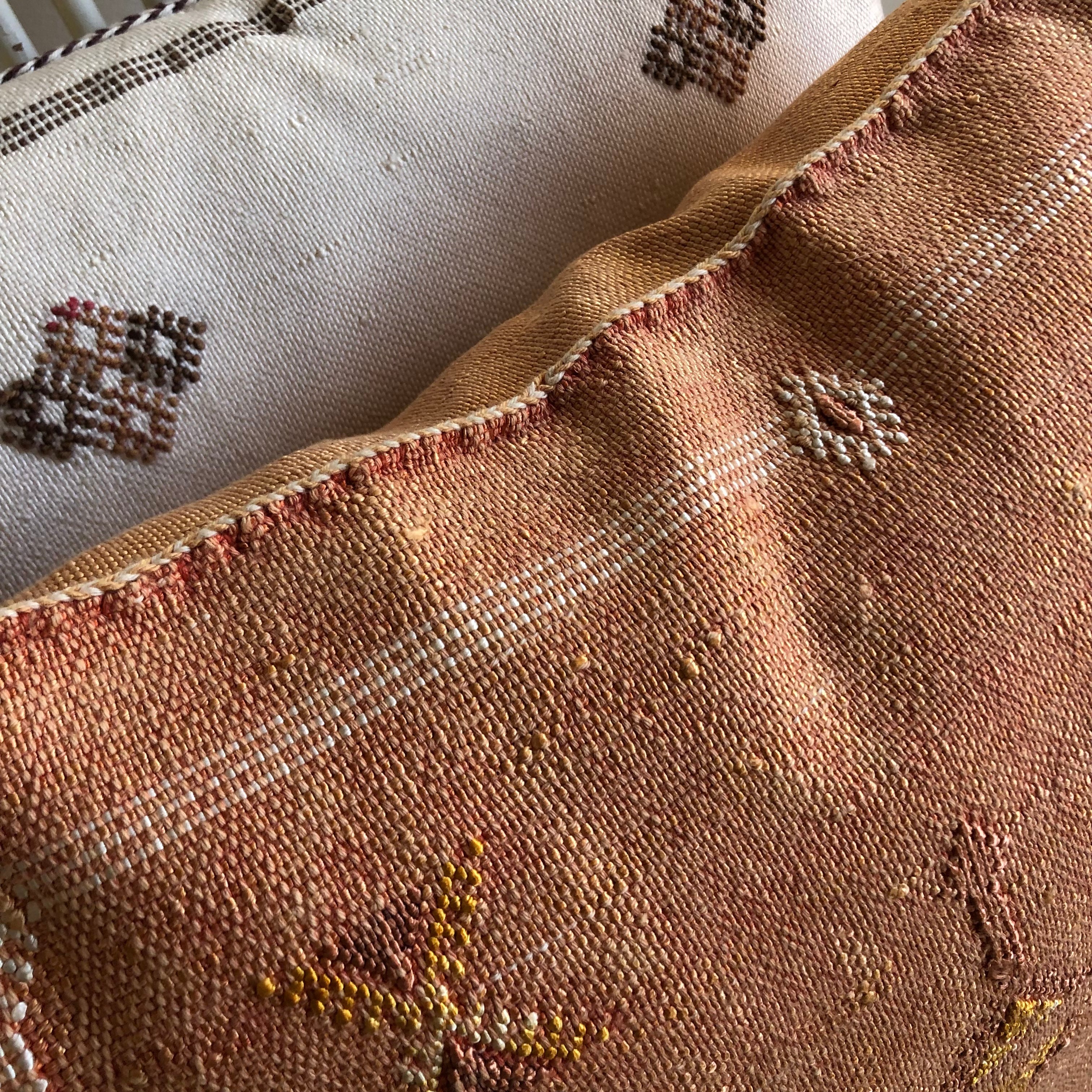 Genuine Moroccan Cactus Silk Pillow in Ochre