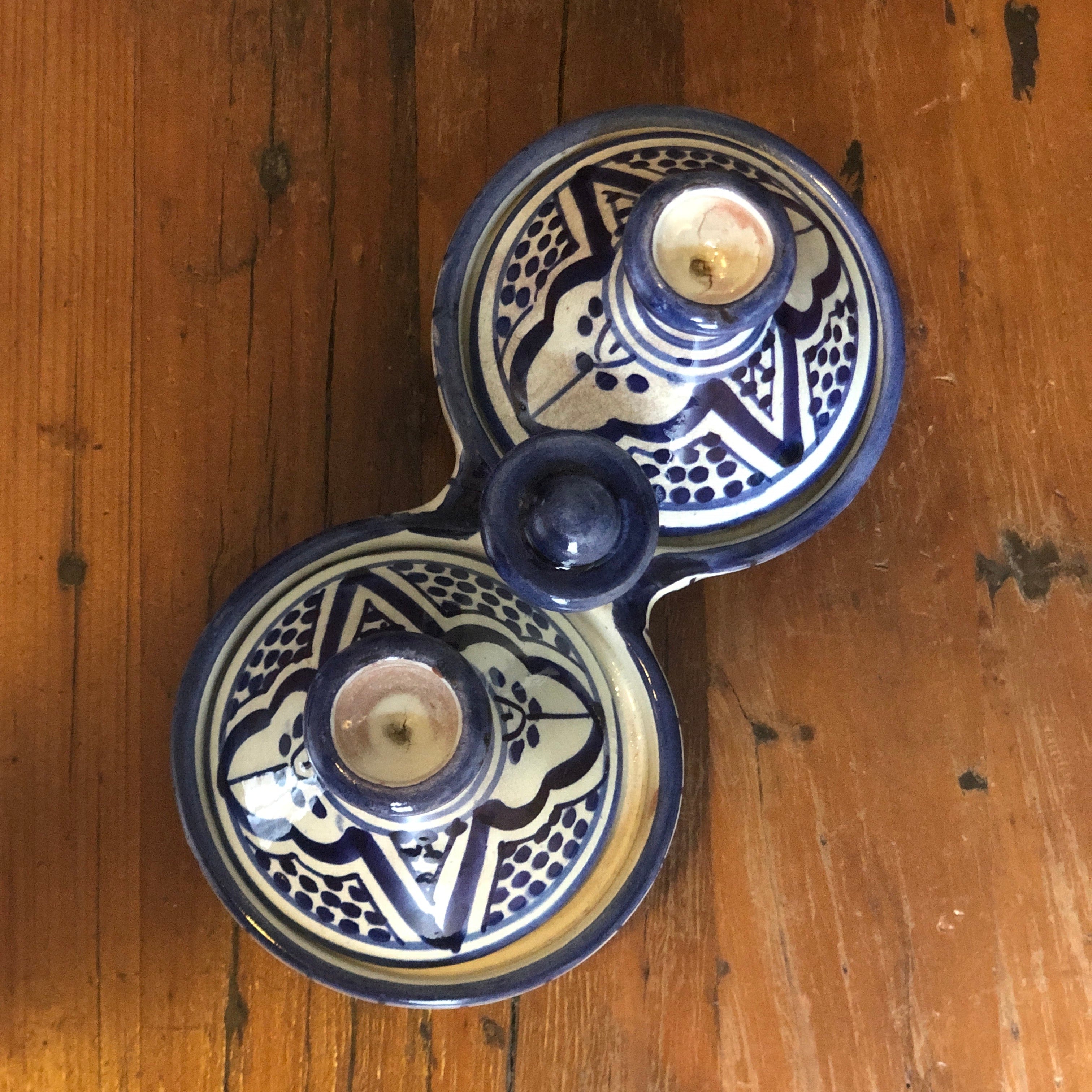 Moorish Fez Mini Dual Tagine in Blue & White