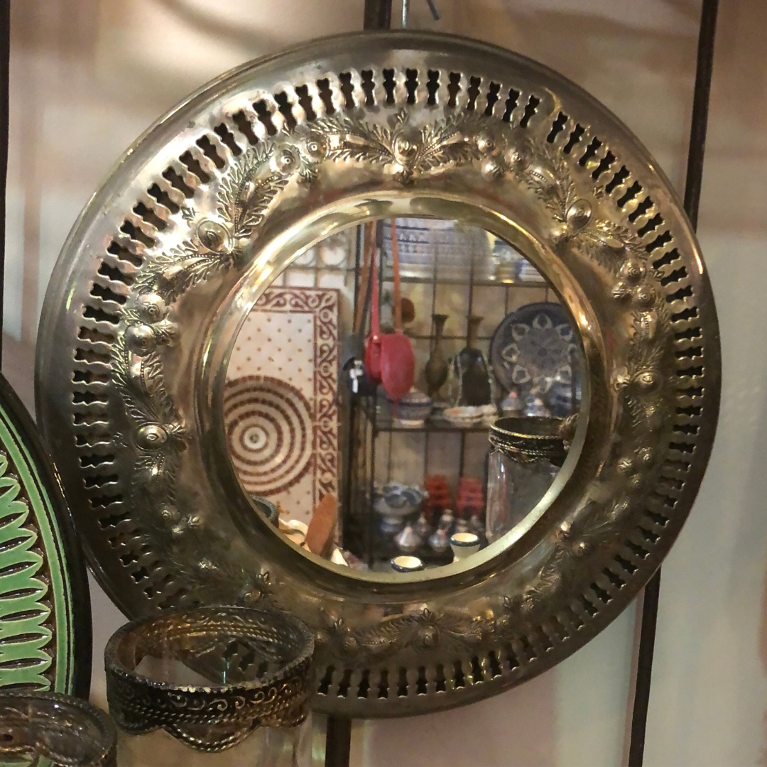 Small Round Moroccan Mirror with Embossed Frame