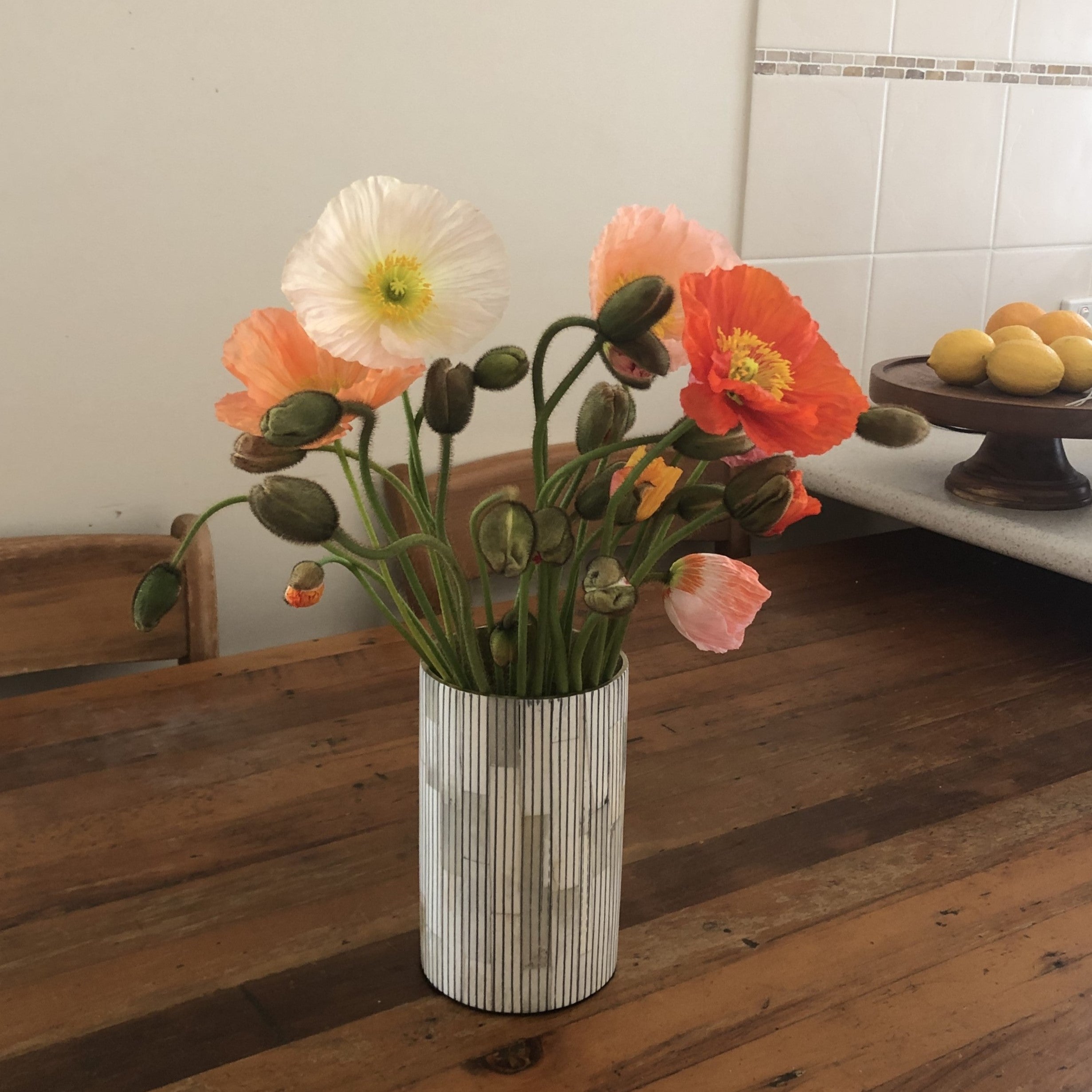 Bone Inlay Vase in Charcoal Stripe