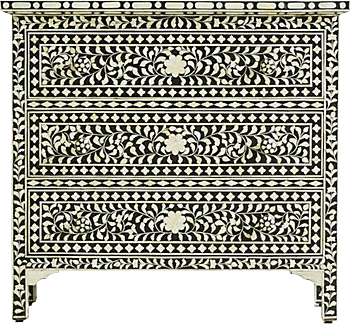 Bone Inlay Chest with 3 Drawers in Teal