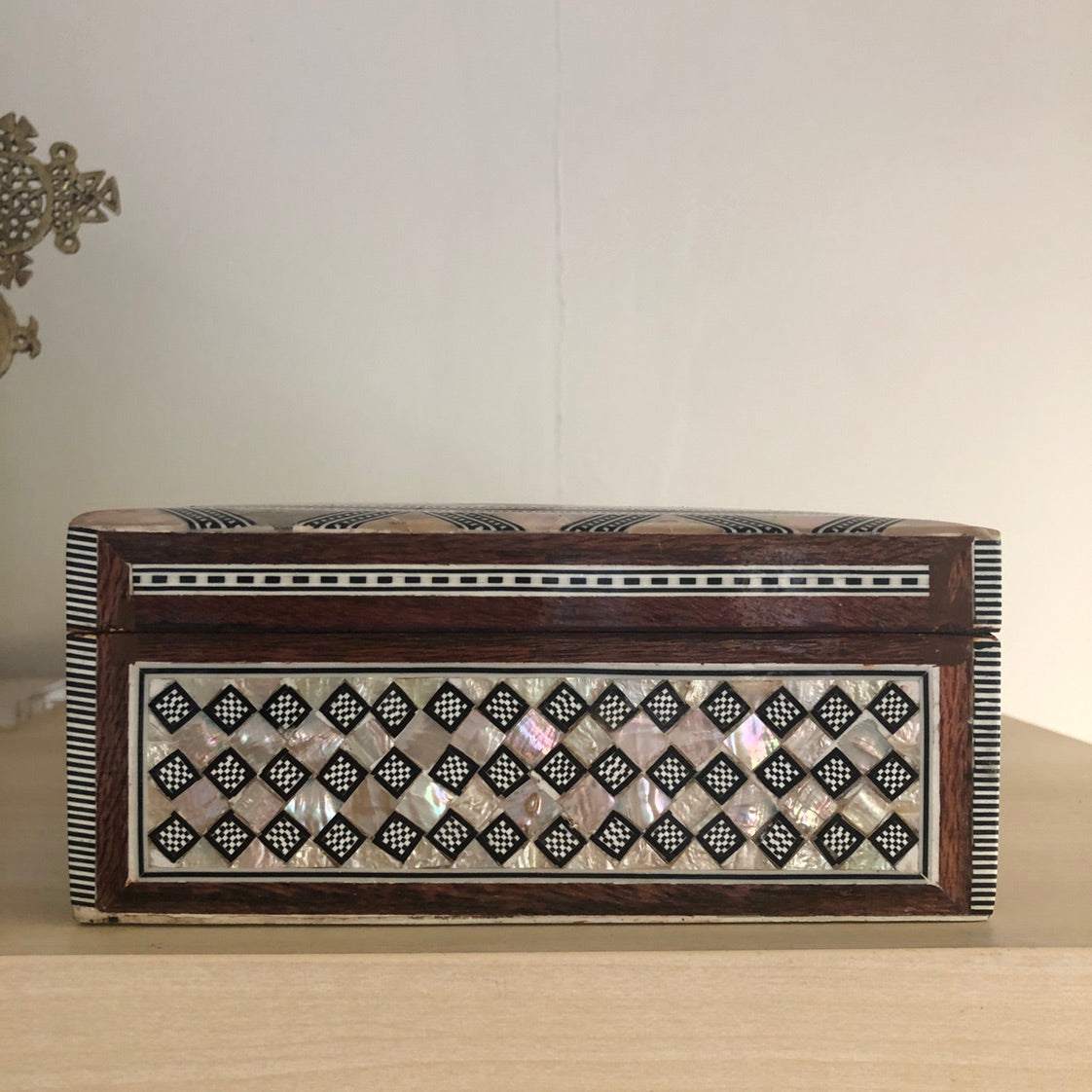 Mother of Pearl Inlay Bedside Cabinet in Grey - WS#1
